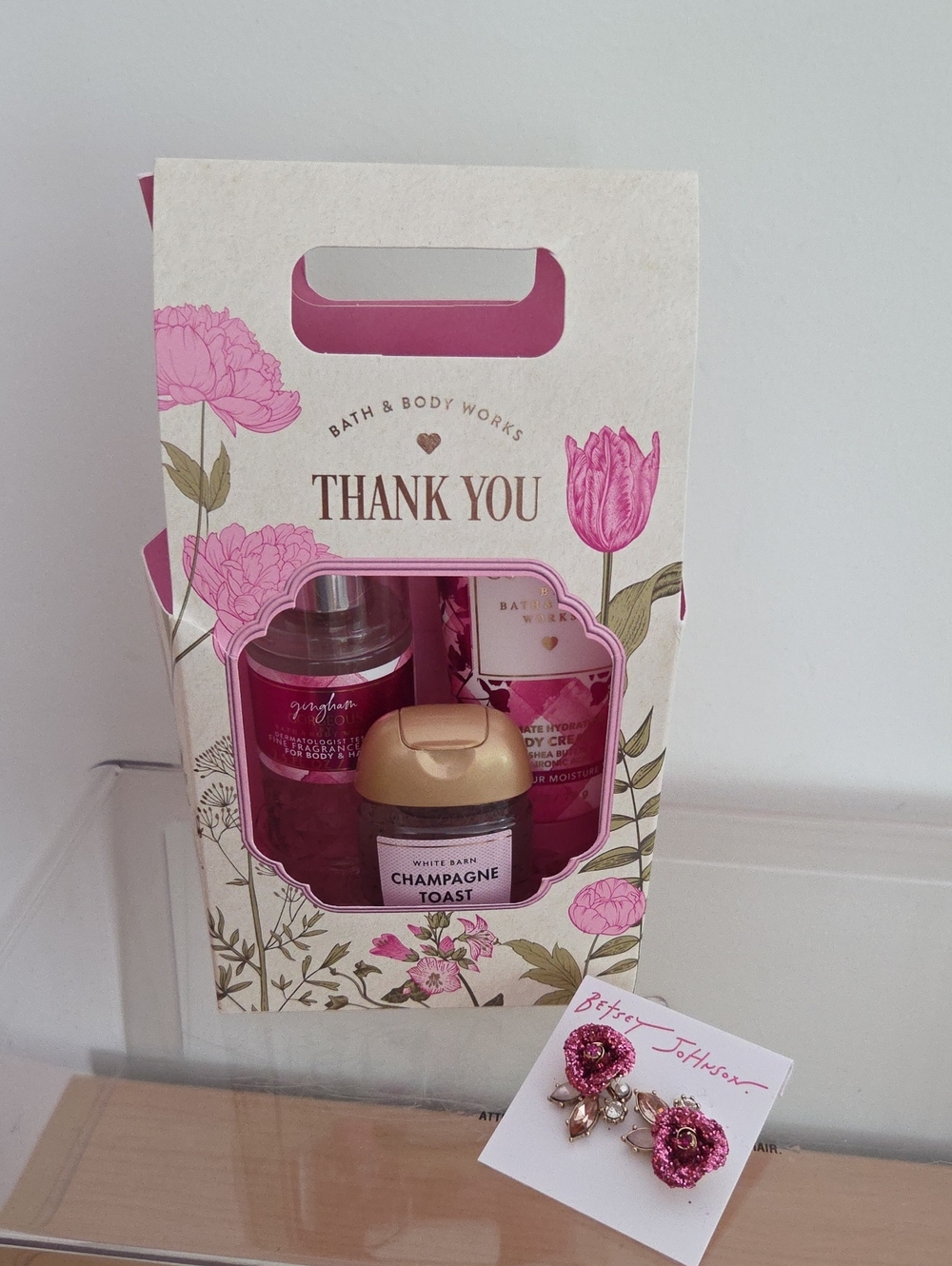 Bath & Body Works & Betsey Johnson Pink Rose Earrings Bundle